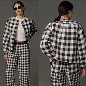 NWT Anthropologie Aligne Nathan Check Quilted Boxy Gingham Cropped Jacket 6